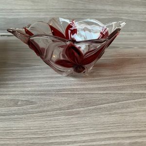 Mikasa Candy Dish Small Glass Bowl Red Flowers Frosted Design Made in Japan